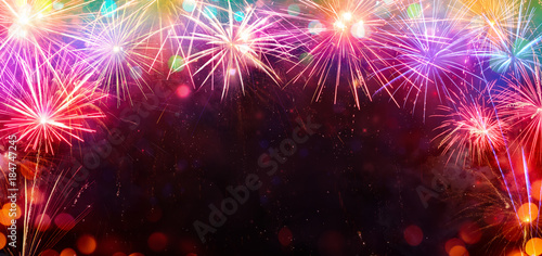 Celebration With Frame Of Colorful Fireworks