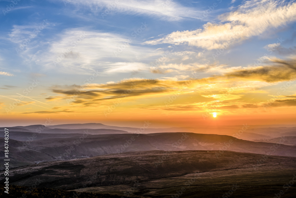 Sunset over Pen Y Fan, Mountain Range, Wales UK