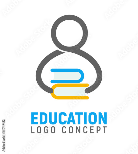 Logotype of human silhouette with stack of books in hands. Isolated logo of man, symbol of education