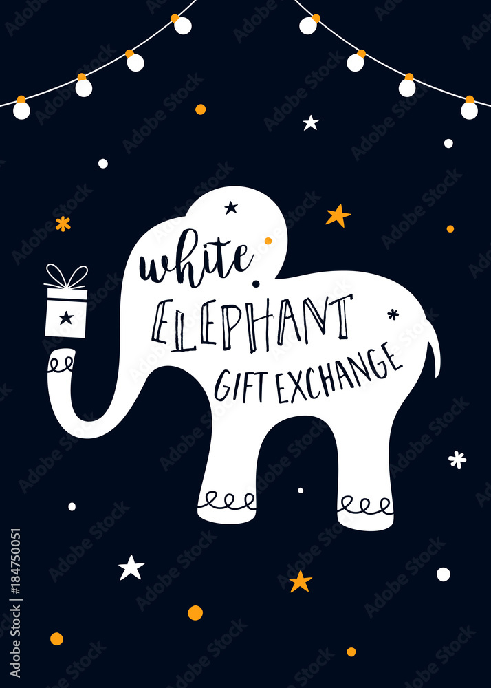 Obraz premium White Elephant Gift Exchange Game Vector Illustration