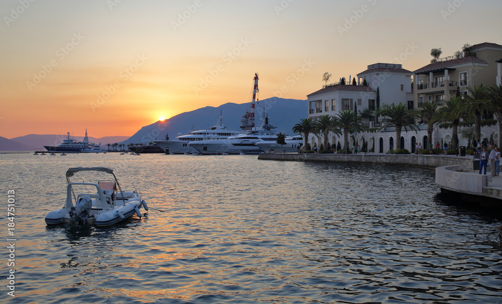 Naklejka premium Tivat at sunset, Montenegro