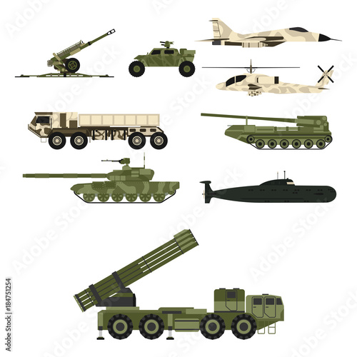 Military army transport technic vector war tanks industry technic armor system armored army personnel camouflage carriers weapon illustration.