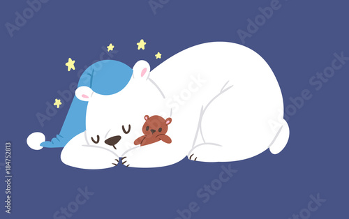 Sleeping polar white bear vector animal cute beauty character funny style pose celebrate Xmas holiday or New Year time big bear animal