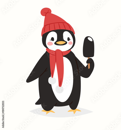 Christmas penguin vector character cartoon cute bird celebrate Xmas playfull happy penguin face smile illustration