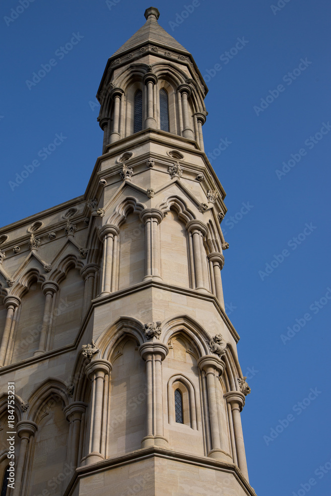 Cathedral tower on blue sky