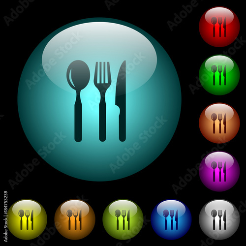 Restaurant icons in color illuminated glass buttons