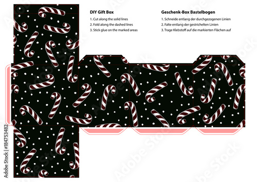 DIY Geschenkbox-Bastelbogen mit Zuckerstangen-Motiv