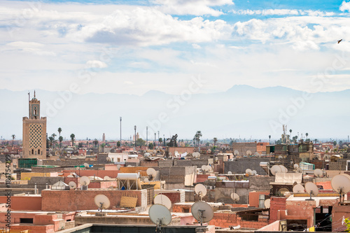 roof views of marrakech old medina city, morocco photo