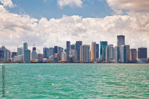 Beautiful Miami Florida skyline across Biscayne Bay