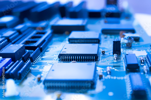 Printed circuit board with microprocessor in blue