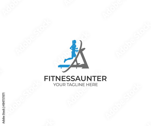 Fitness Saunter Logo Template. Treadmill Vector Design. Runner Illustration