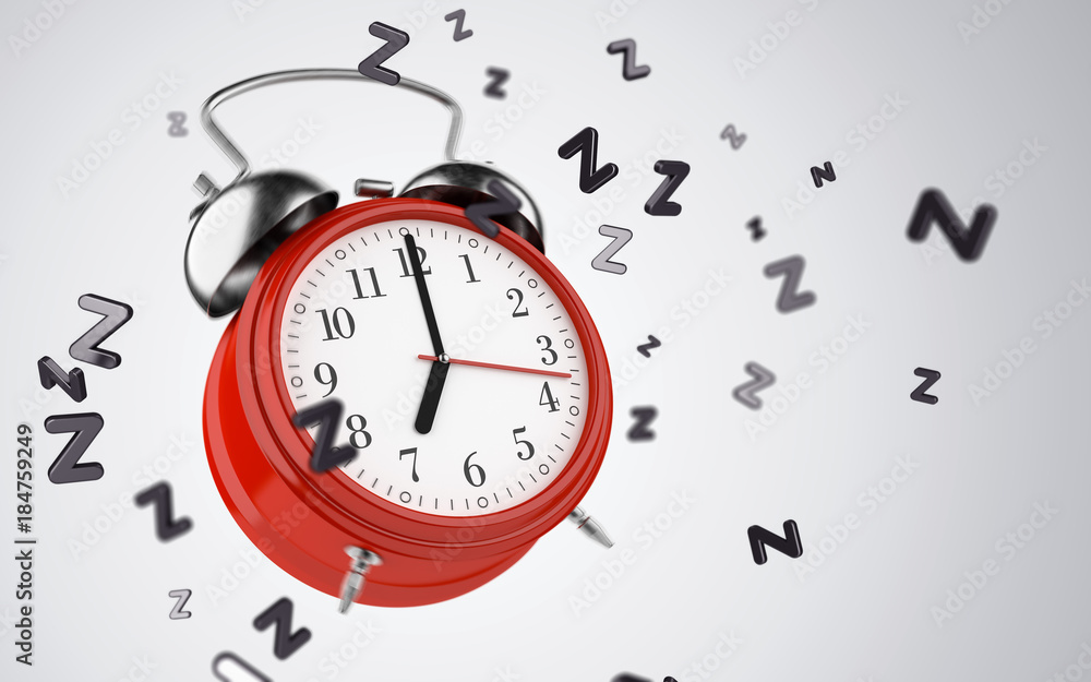 Old red alarm clock, Red round alarm clock shows to 7. isolated on a white background. 3d render Old red alarm clock, Red round alarm clock shows to 7. isolated on a white background. 3d render