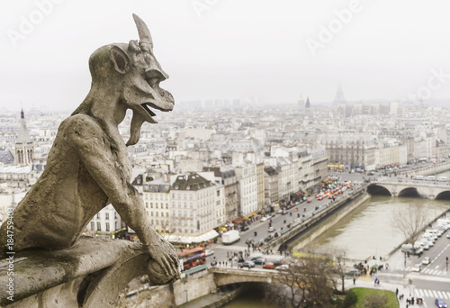 Chimera of the Notre-Dame of Paris cathedral (France) - horizontal