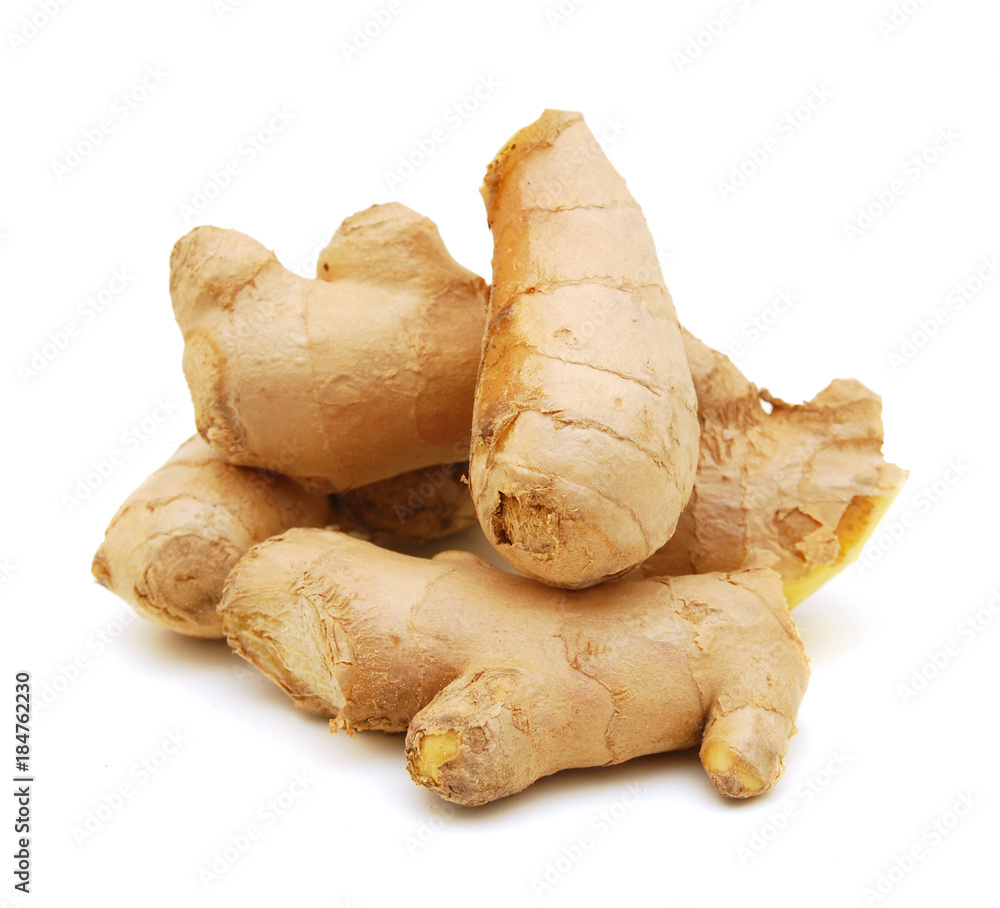 fresh ginger on a white background fresh ginger on a white background
