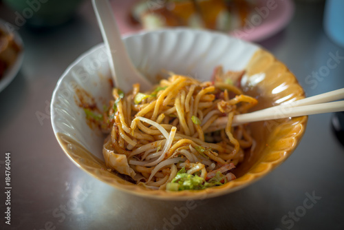 Fried Hokkien Noodles in the southern of Thailand, Phuket local Food photo