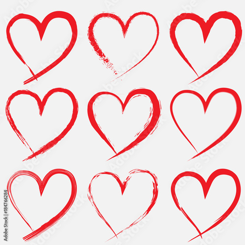set of Valentine heart isolated hand drawn vector icon sketch for Valentines day design. Heart drawing marker or felt-tip pen on white background. Wedding birthday love element symbol.