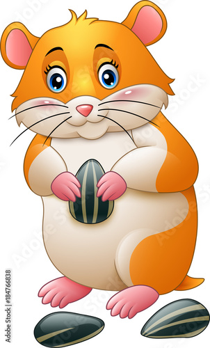 Cute hamster holding sunflower seeds