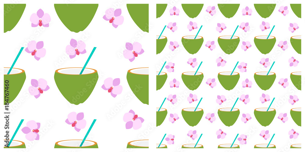 Coconut and ice cream seamless pattern on transparent background