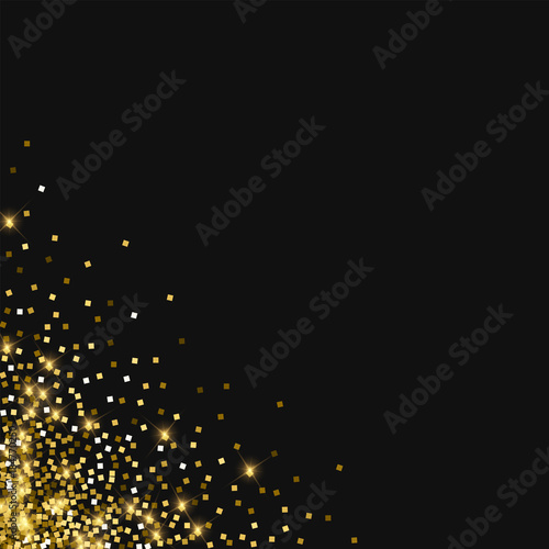 Sparkling gold. Messy bottom left corner with sparkling gold on black background. Splendid Vector illustration.