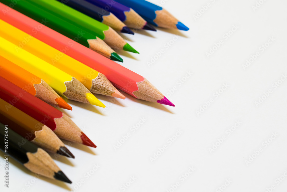 A lots of color pencil on white background A lots of color pencil on white background