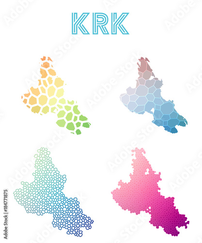 Krk polygonal island map. Mosaic style maps collection. Bright abstract tessellation, geometric, low poly, modern design. Krk polygonal maps for infographics or presentation.