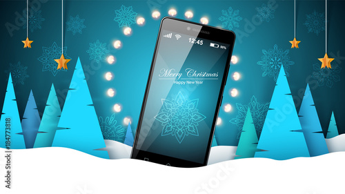 Winter landscape, smartphone - business illustration