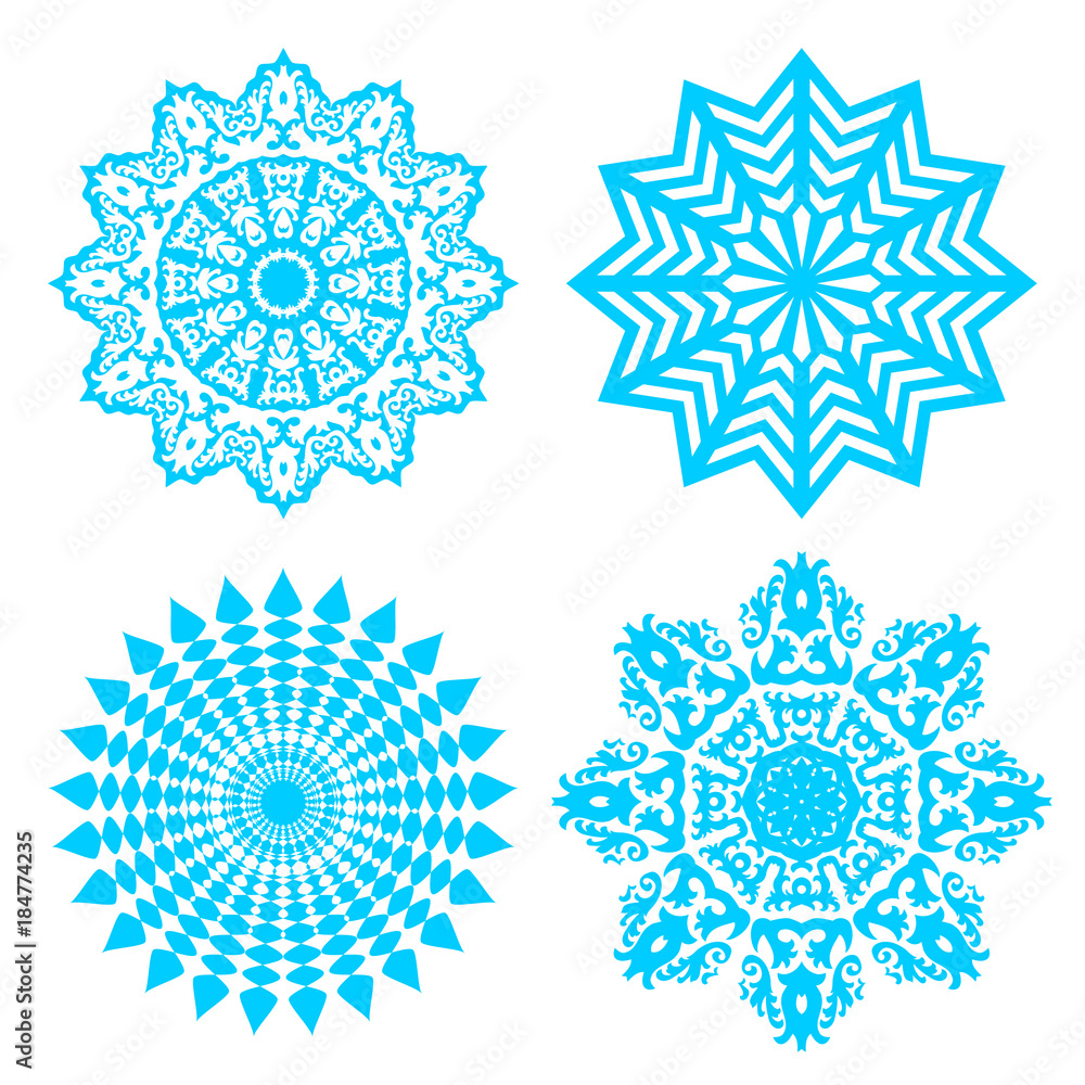 Set of blue snowflakes isolated on white. Vector illustration. Set of blue snowflakes isolated on white. Vector illustration.