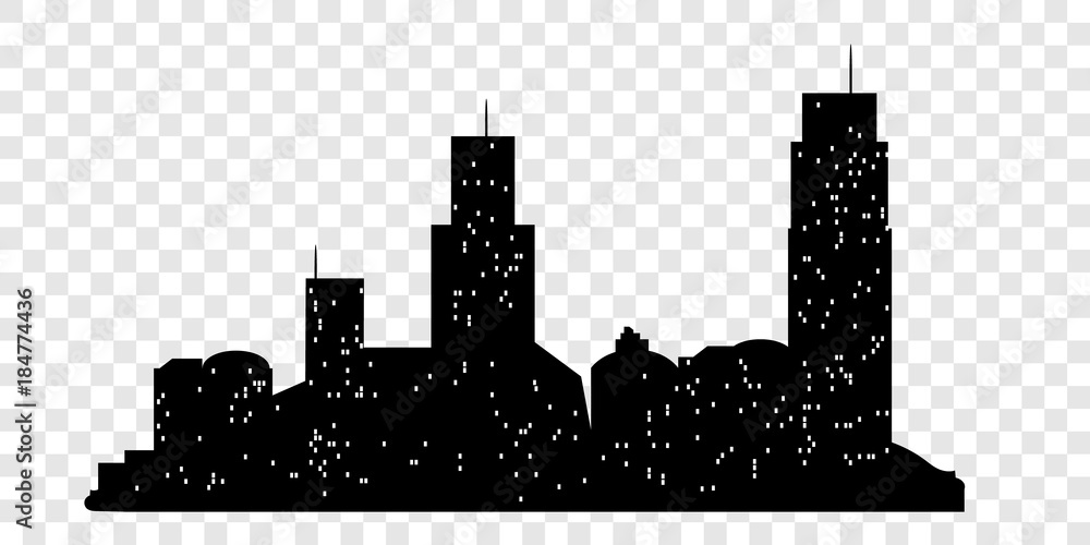 Set of vector city silhouette with on transparent background. Vector Illustration