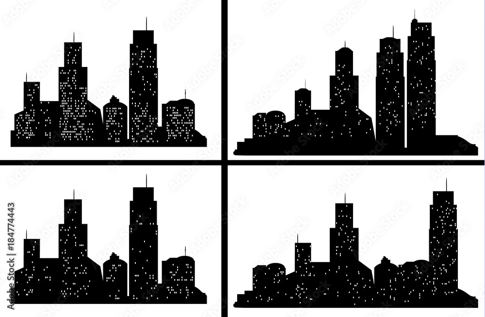 Naklejka premium Set of vector city silhouette with on white background. Vector Illustration