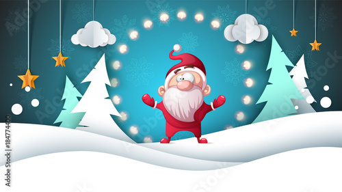 Santa claus. Paper landscape. Merry christmas. Happy new year