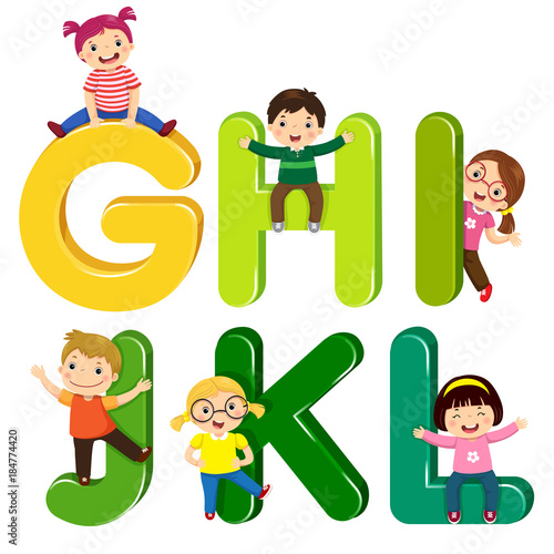 Cartoon kids with GHIJKL letters