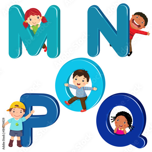 Cartoon kids with MNOPQ letters