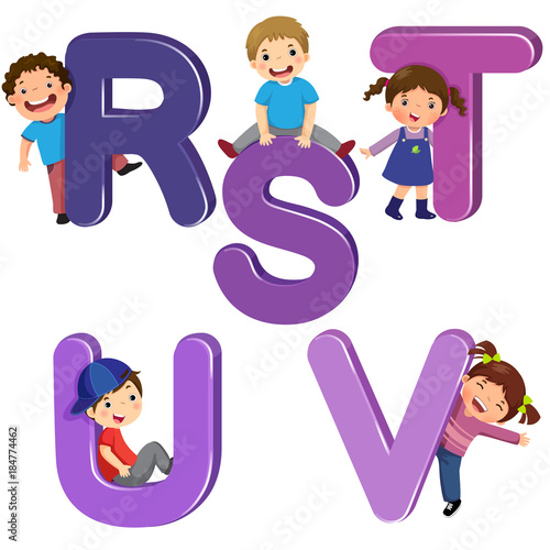 Cartoon kids with RSTUV letters