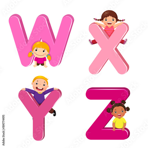 Cartoon kids with WXYZ letters