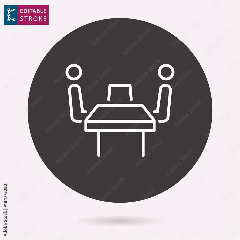 Conference table line vector icon. Editable stroke.