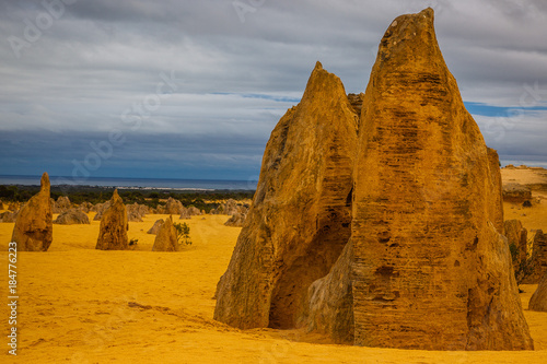 Landscape view of the limestone pinnacles in the Pinnacles National Park, Cervantes, Western Australia