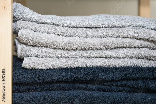Stack of body towel blue and grey color