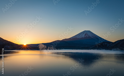 Mt.Fuji at Lake Motosu in winter morning