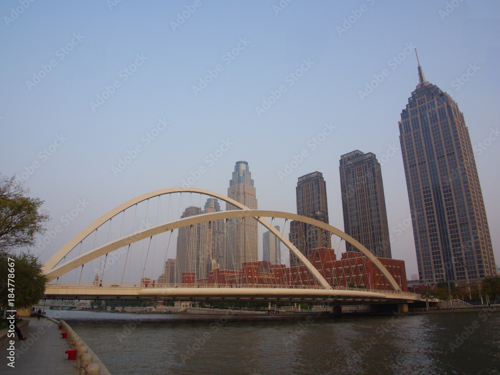 Naklejka premium Tianjin Century Conmercial Building Area. Travel in Tianjin, China, October 19th, Year 2017