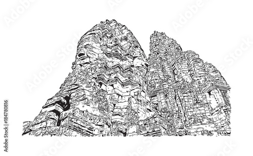 Angkor Wat Temple, Cambodia. Hand drawn sketch illustration in vector.