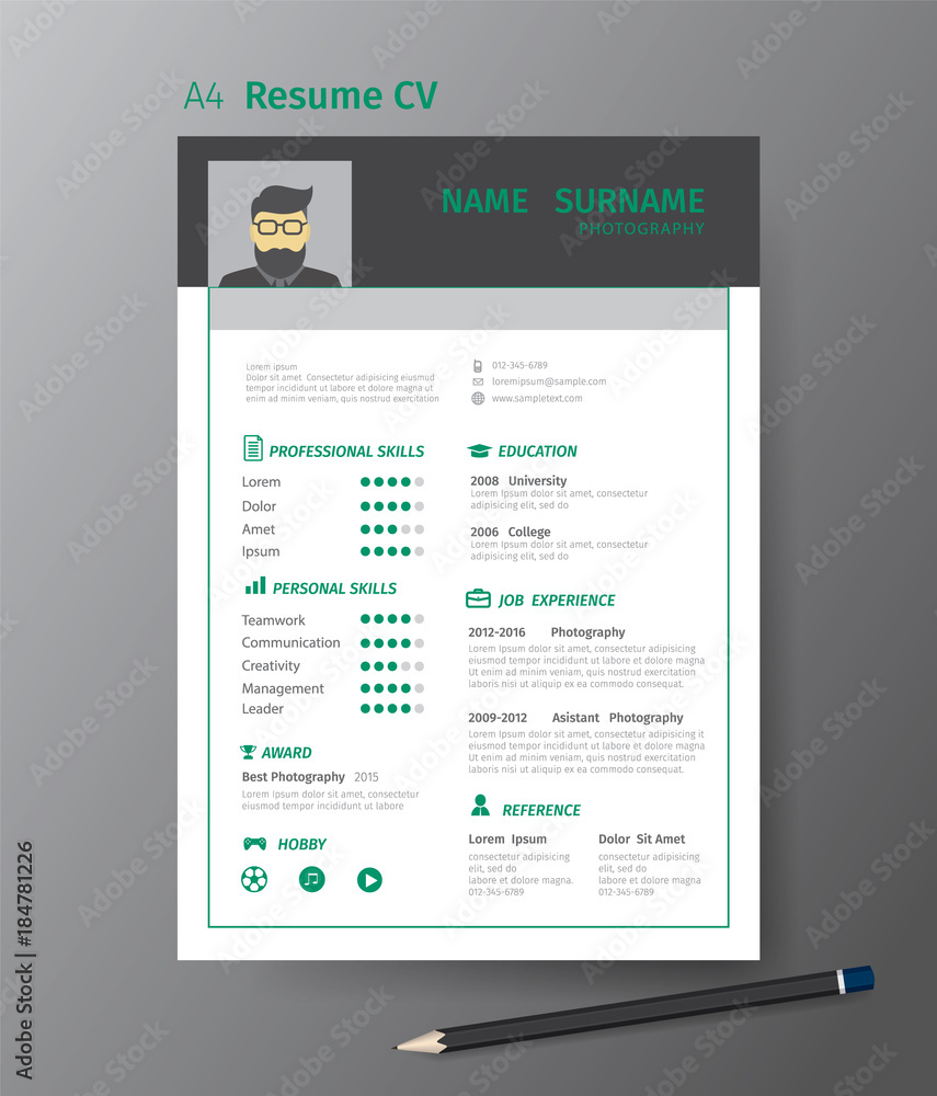Clean modern design template of resume or CV,vector illustration Clean modern design template of resume or CV,vector illustration