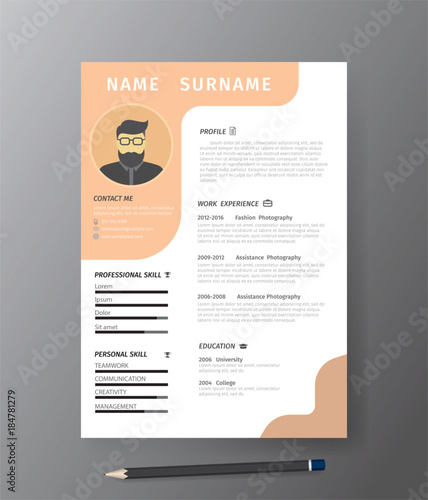 Clean modern design template of  resume or CV,vector illustration photo