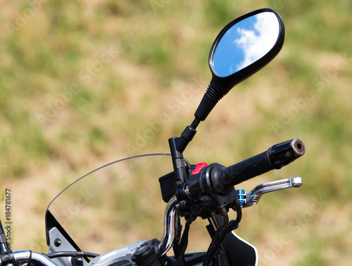 Mirror on a motorcycle as a detail