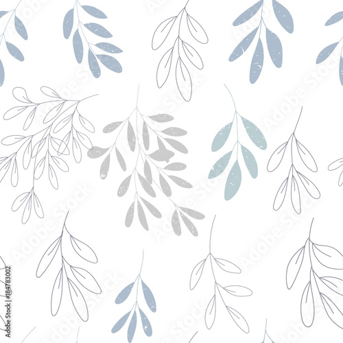 Vector botanical seamless pattern with textured hand drawn twigs.