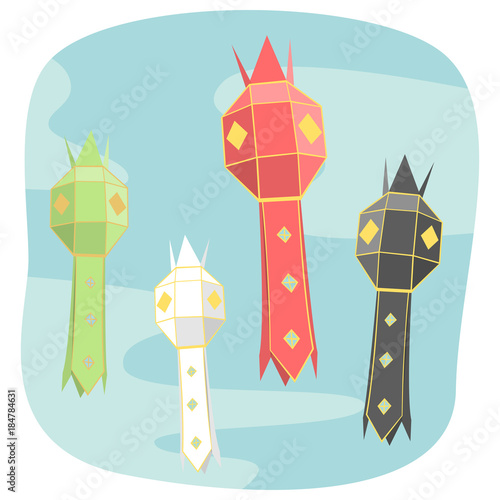 Northern thai style paper lamp lighting graphic vector