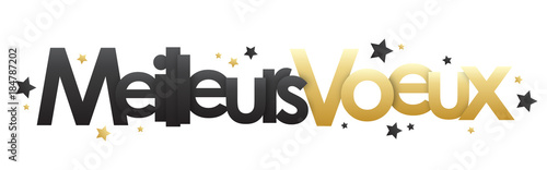 Bannière vecteur "MEILLEURS VOEUX" en or et noir avec étoiles
