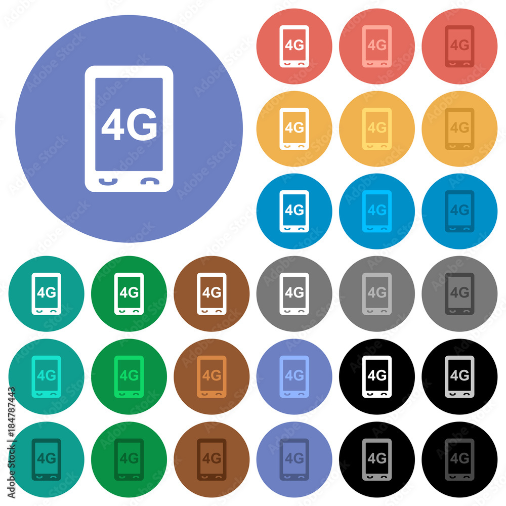 Fourth generation mobile connection speed round flat multi colored icons