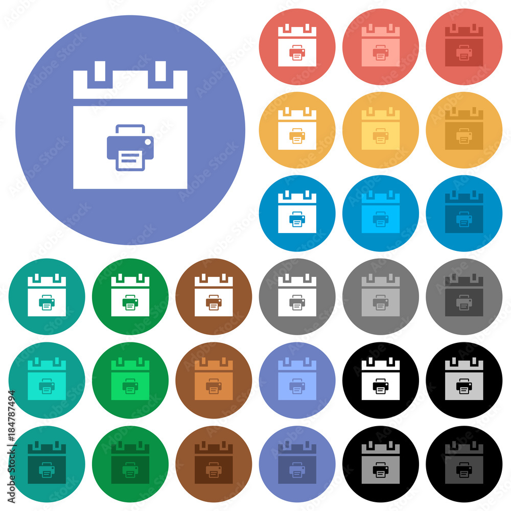 Print schedule item round flat multi colored icons Print schedule item round flat multi colored icons