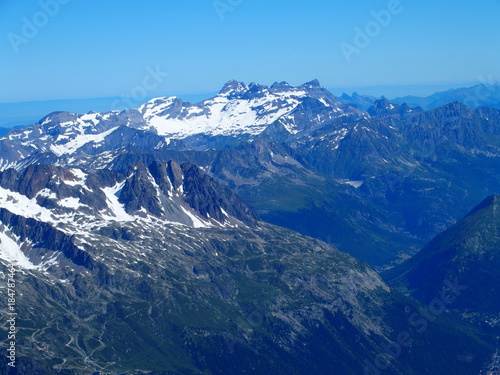 Alpine mountains range landscape from Aiguille du Midi