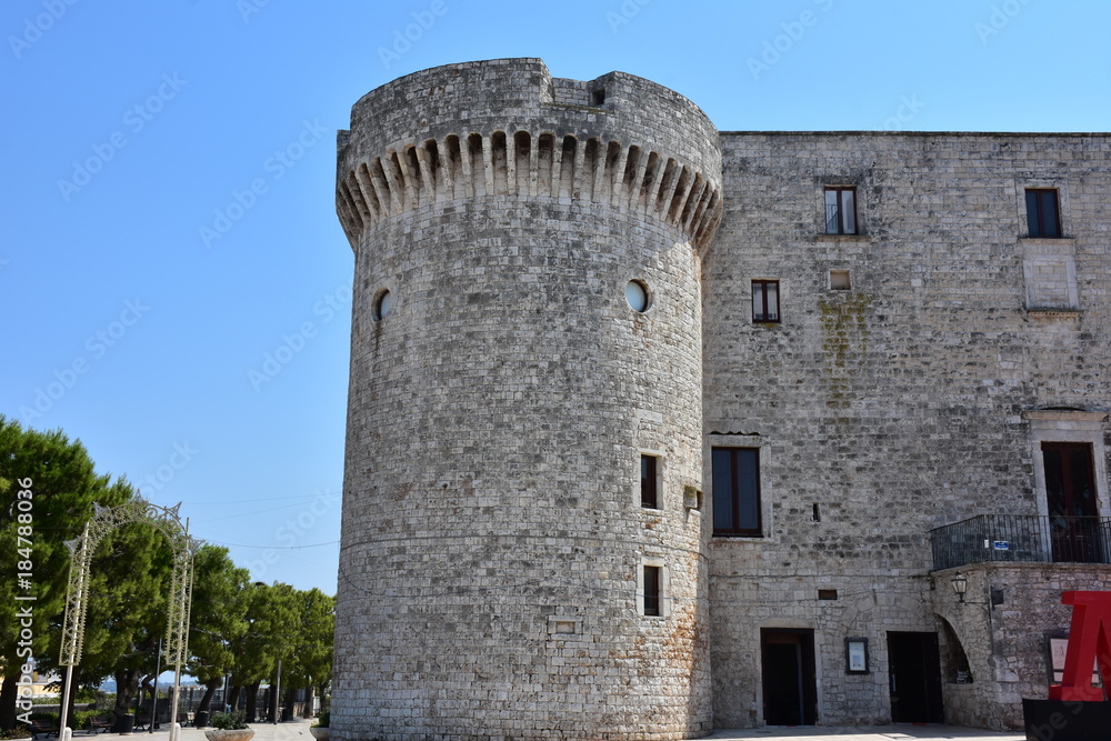 Italy, Puglia, Conversano, cylindrical tower of the castle.